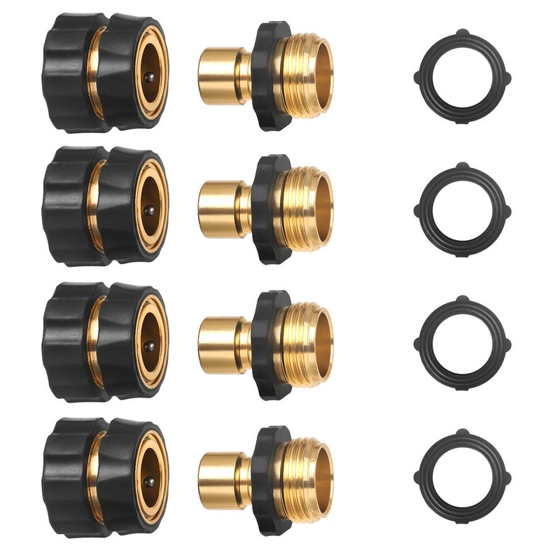 STYDDI Garden Hose Quick Connect Fittings Coupler, Metal Hose Fitting Quick Connector 3/4 Inch GHT Male and Female - No Leaks Water Hoses Quick Disonnect Adapter, 4 Set - Image 1
